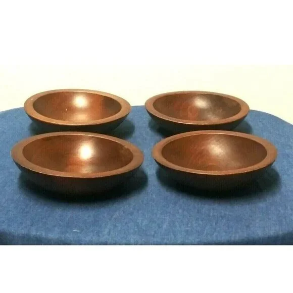 Set of 4 wood bowls VTG WOODCRAFTERY MADE IN AMERICA ovoid RUSTIC FARMHOUSE - Picture 5 of 12